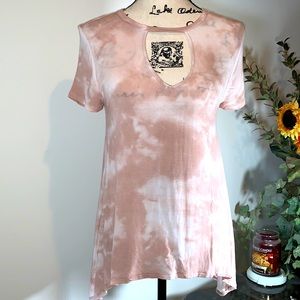 Mudd High/Low Hem Tunic Dusty Mauve & White Color